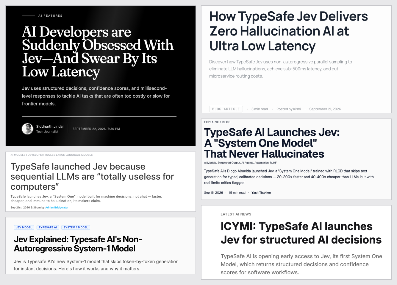 Six September 2026 headlines announcing TypeSafe's Jev.